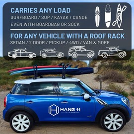 Hang 11 Surfboard Tie Down Straps for Roof Rack, Extra Long (15ft) & Wide (1.5"), No-Scratch Silicone Buckles, Surfboard Straps for Roof Rack, Ideal to Secure a Paddle Board Kayak Canoe SUP on a Car