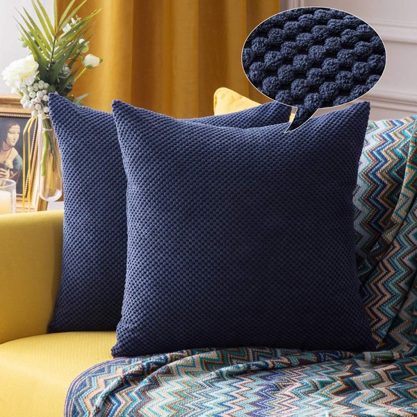 MIULEE Pack of 2 Decorative Throw Pillow Covers Soft Pellets Soild Cushion Case Navy Blue Pillow Cases for Couch Sofa Bedroom Car 16 x 16 Inch 40 x 40 cm