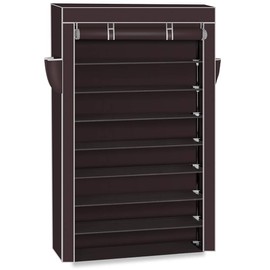 Mytunes 10 Tiers Shoe Rack with Dustproof Cover Closet Shoe Storage Cabinet Organizer (Dark Brown) …