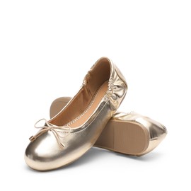 JustFab Flats for Women Round Toe Flats with Bow Flat Shoes Dressy Black Comfortable Dressy Shoes for Work Office(Gold,7.5)