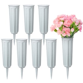 Cemetery Vases Plastic Memorial Flower Vases with Spikes for Grave Cemetery Decorations Grave Vase for Artificial Cemetery Flowers (8Pcs, Grey), Flowers not Included