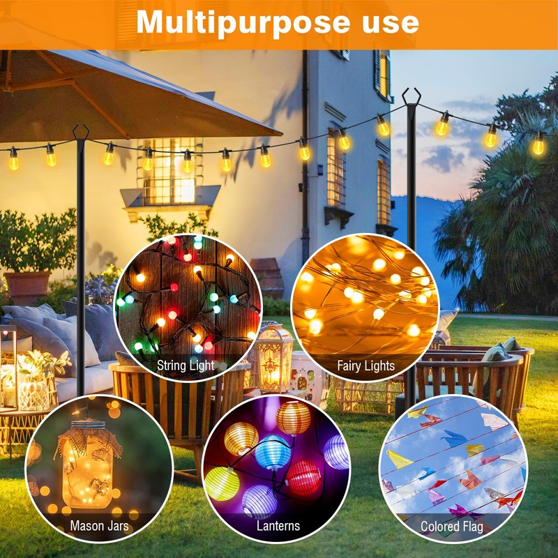 LETIANPAI 4 Pack String Light Poles,10 Ft Metal Poles with