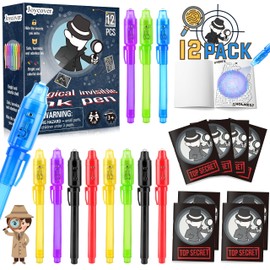 Joycover 12 PCS Invisible Ink Pen with UV Light for Kids, Spy Pens and Notebook, Birthday Party Favors for Kids 4-8, School Prize Goodie Bag Stuffers, UV Pen for Secret Message Escape Room