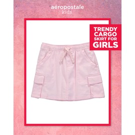 AEROPOSTALE Girls Twill Cargo Scooter Skirt - Stylish Pleated Skort with Drawcord Waistband and Utility Pockets (Sizes: 7-16), Size 10-12, Soft Petal