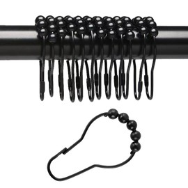 12 Pack Shower Curtain Hooks Rings,Stainless Steel Roller Balls Bath Curtain Rings,Rolling Shower Curtain Hooks for Shower Home Decoration,Black