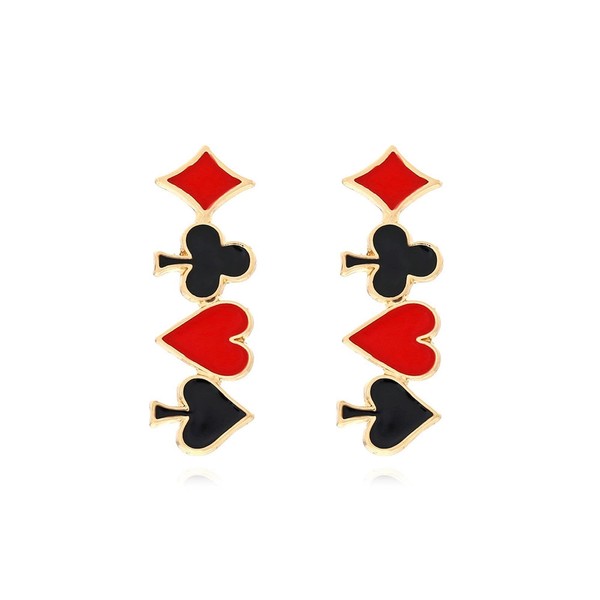 Colorful Poker Shape Heart Spade Diamond Club Earrings for Women