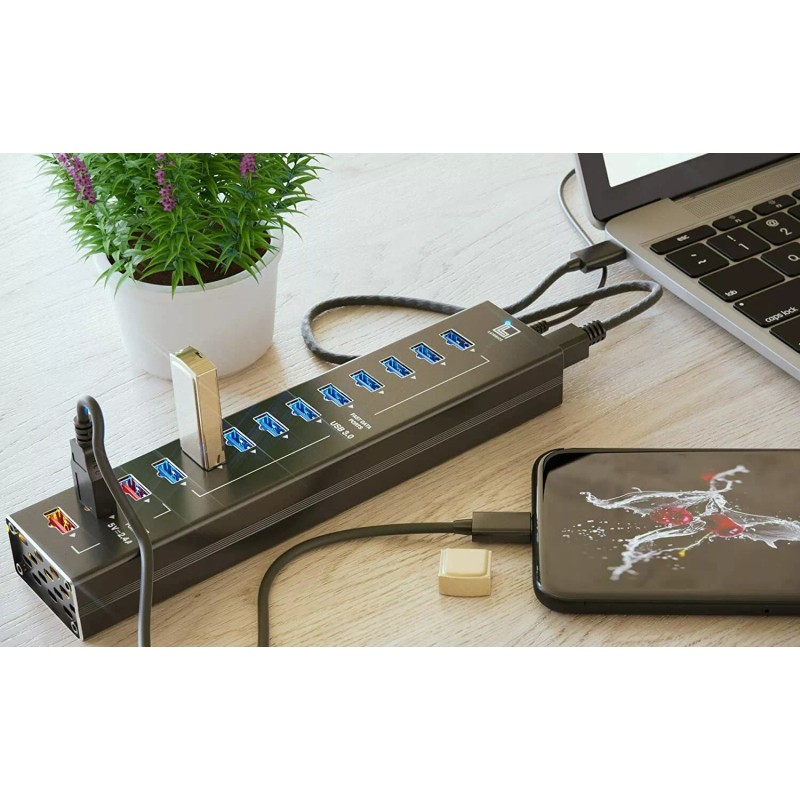 Latorice Powered USB Hub Unibody Aluminum with 10 USB 3.0