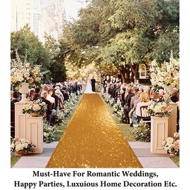 DUOBAO Deep Gold Sequin Aisle Runner 15FTx4FT - Perfect for Wedding Ceremonies, Indoor & Outdoor Decor, Church Walkway, Elegant Event Carpet