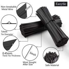 Easytle 400 Pcs Twist Ties for Bags 5" Cable Ties Bag Twist Ties for Cord Twist Bread Ties Reusable Black Plastic Coated Ties Twist Ties Heavy Duty Bread Ties Wire Twist Ties for Household and Office Use