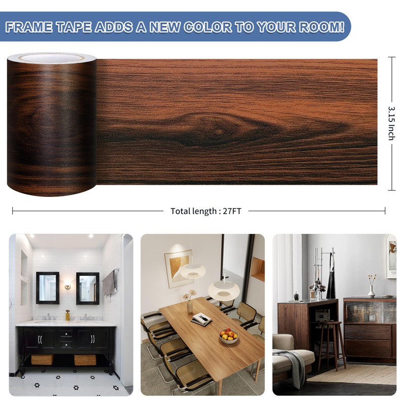 TIANLDD 27 FT Wood Grain Wallpaper Border, Removable Waterproof Mirror