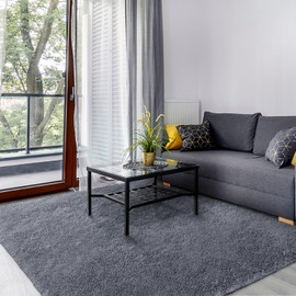 SOANNY Living Room Area Rug, 80x150 cm Small Soft Fluffy Shaggy Solid Carpet for Bedroom Dorm Nursery Bedside Kids Room Lounge Office, Non-Slip, Washable Throw Rug for Home Decor, Grey