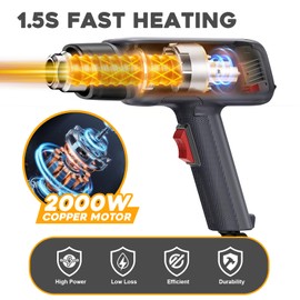 JOJOrec Heat Gun, 2000W Professional Hot Air Gun 400℃ & 600℃ Dual-Temperature Settings, Overload Protection, Double Heating Wire Fast Heating, 6 Accessories for Crafts, Shrinking PVC, Stripping Paint