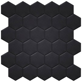 WalDecoo Matte Black Hexagon Peel and Stick Wall Tiles for Kitchen, Large Design 10-Sheet Stick on Backsplash for Bathroom, Kitchen, RV, etc（12''×12''）.