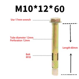 Leliafleury M10*60 Expansion Screw Bolts 5Pcs Carbon Steel Anchor Bolts Hex Nut Bolt Sleeve for Wall Brick Concrete Masonry Fixings