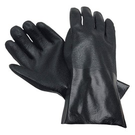 MCR Safety 6524S Double-Dipped PVC Plasticsol Gloves with 14-Inch Gauntlet and Interlock Lining, Sandy, Black, Large, 1-Pair