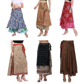 Wevez Two Layer Magic Wrap Around Skirt / Dress - Silk Sari Wrap, Assorted Color / Print 3 pack