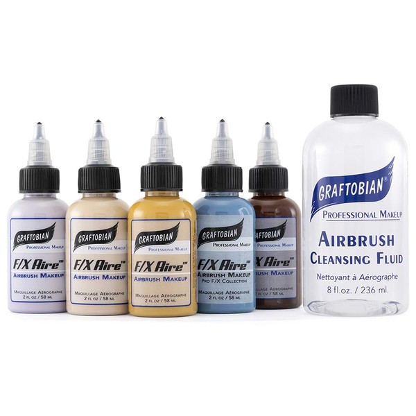 Graftobian F/X Aire Special FX Airbrush Makeup Body Paint (Special FX 5 Colors Set with Cleanser)