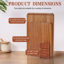 Relxinke Solid Teak Wood Cutting Board Set One Piece Non Glued Large Thick Crack Resistant Wooden Chopping Board with DeepJuice Grooves Built in Handles for Kitchen Meat Bread 15x10.2IN &11.8 * 7.9IN