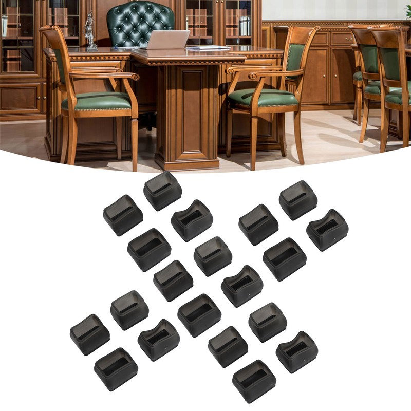 20 Pcs Chair Leg Floor Protector Rectangular Transparent Black Felt