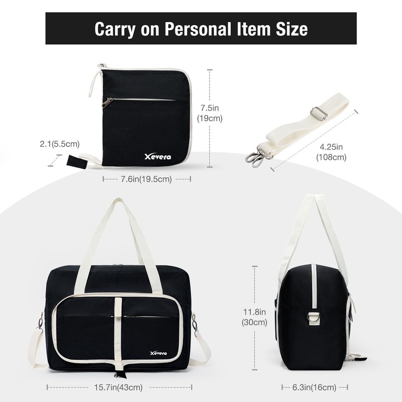 Xevera Foldable Travel Duffle Bag, for Airplane Personal Item, Carry