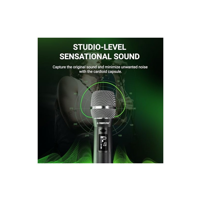 Phenyx Pro Professional Wireless Microphone, UHF Dynamic Mic, Metal Cordless