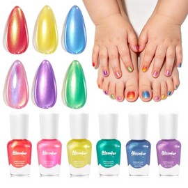 Nail Polish Children's Mermaid Set, Children's Nail Polish from 2 3 4 5 Years Non-Toxic Children's Nail Polish Girls Non-Toxic & Removable & Water-based Children's Girls Gift Kit 6 Colours