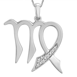 Timeless Love Virgo Zodiac Diamond Accent Pendant Set in Sterling Silver, Necklace with 18" Cable Chain, Dainty Jewelry for Women, Women’s Fashion Necklaces, Luxury Pendants for Women