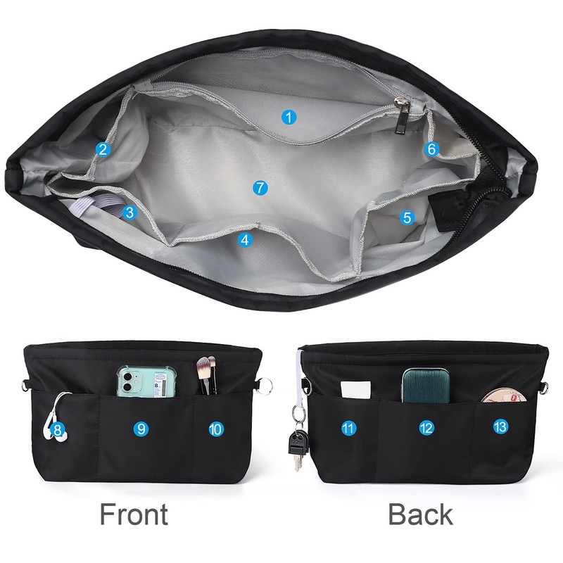 Etercycle Handbag Organiser, Nylon Bag Organiser with Key Ring, Inner