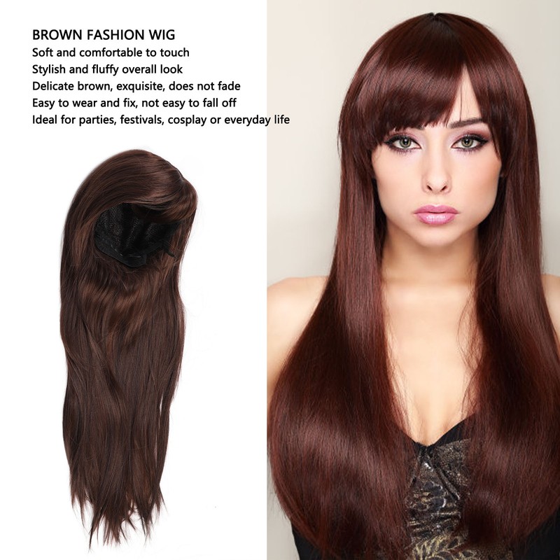 Brown Wig Fashionable Heat Resistant Soft Long Straight Layered Synthetic