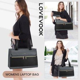 LOVEVOOK Laptop Bag for Women 15.6 Inch Laptop Tote Work Bag Professional Leather Computer Briefcase Waterproof Handbag Shoulder Bag Large Capacity Business Teacher Office Bag Crossbody Purse
