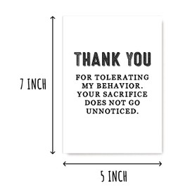EruditeGifts Thank You For Tolerating My Behavior - Thank You Card Funny - Appreciation Card - Single Thank You Card -