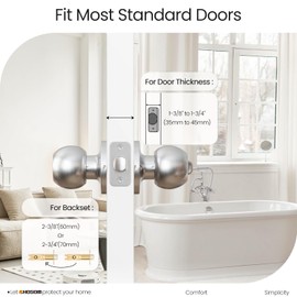 HOSOM Privacy Door Knob with Lock, Interior Door Knobs for Bedroom and Bathroom, Keyless Doorknob with Round Ball, Satin Nickel Door Handle, 1 Pack