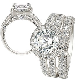 Wuziwen 4Ct Wedding Bridal Sets for Women Round Cut Engagement Rings 925 Sterling Silve Eternity Band CZ Anniversary Ring Sz 6