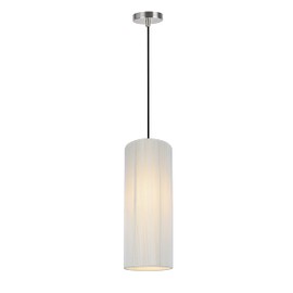 Aspen Creative 61091-1A, Adjustable One-Light Hanging Mini Pendant Ceiling Light, Transitional Design in Satin Nickel Finish, Off White Shade, 6 1/2" Wide