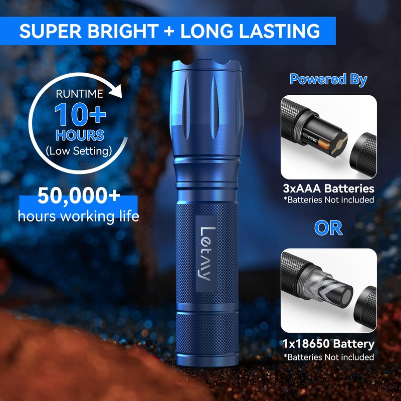 LETMY Tactical Flashlight - 2 Pack LED Flashlights High Lumens