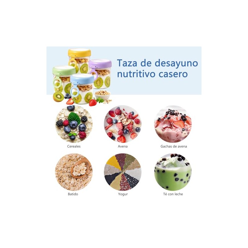 Vaso Avena Overnight 500ml 4PCS Tapa Hermética sin BPA
