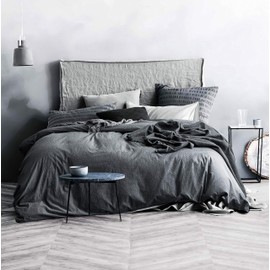 ECOCOTT Grey Duvet Cover Super King Size - 100% Washed Cotton Durable Soft Comfy Duvet Cover Set, 3 Pieces Duvet Cover with Zipper Closure (108''x98'')