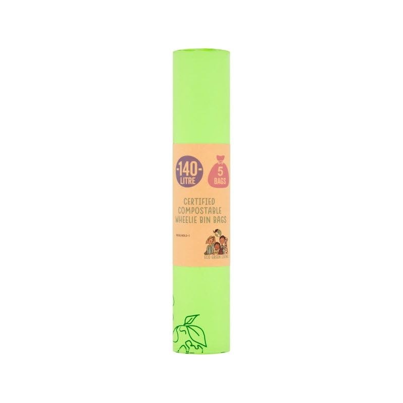 Eco Green Living 140L Wheelie Bin Liners, Plastic Free Strong