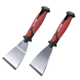 HAUTMEC 2pc Putty Knife Set, 2.5 in Straight and 3 in Offset Scrapers, Heavy Duty Stainless Steel Blade and Hammer End for Removing Wallpaper, Applying Putty, Plaster, Cement HT0061-PT