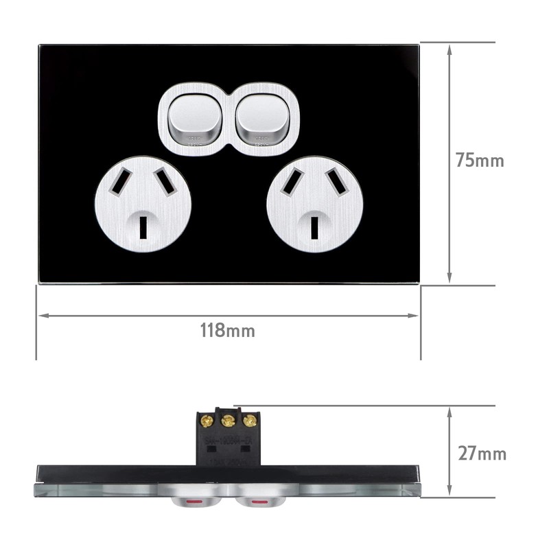 Contech CLSOL Australia Standard Double Power Point, Black Glass Panel,