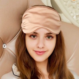 IYOU Women's Silk Eye Cover Gold Mulberry Silk Sleep Mask Satin Silk Blackout Eye Cover Travel Nap Eye Masks with Ear Plug for Night Sleep