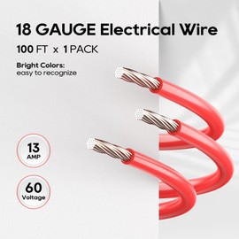 TOPDC 18 Gauge Red Automotive Wire, 100FT, Copper Clad Aluminium, Car Audio, LED Lighting