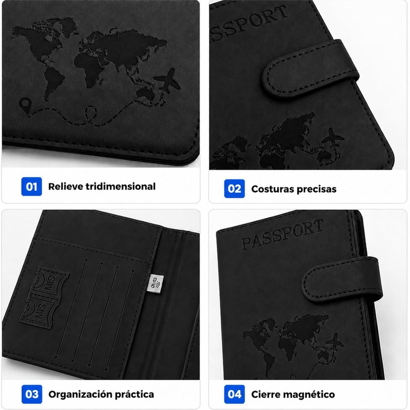Porta Pasaporte con Bloqueo RFID, Pasaporte Funda y Visa Impermeable