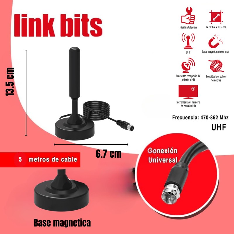 LINK BITS AT5M01 Antena de TV Digital para Interior, Alta