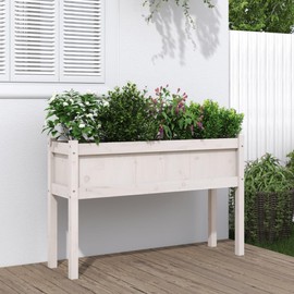 vidaXL Rectangular Plant Pot with Legs, Planter for Garden Patio, Flower Pot, White Solid Pine Wood