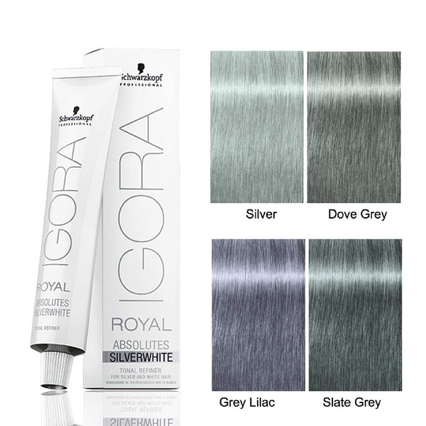 Igora Royal Absolutes SilverWhite Tonal Refiner SILVER 60 ml each and M Hair Designs Tint Brush Comb (Bundle 3 items)