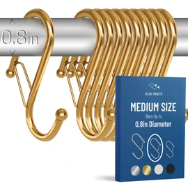 Blau Marité 10-Pack Metal S Hooks for Hanging – Heavy-Duty S-Shaped Hook with Safety Buckle – Fits Bars up to 0.8 In – Anti-Drop S-Hooks for Kitchen, Bathroom, Closet & Pot Racks – Gold (Medium)