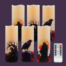 VICANBLE Gothic Flameless LED Candles Set of 6 with Remote, Battery Operated for Hallowee