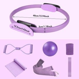 Pilates Equipment Ring Kit, 8pc Spilates Ring and Ball Set for Women, Non-Slip Wrist Straps, Home Gym Fitness Equipment for Yoga, Pilates and Full-Body Workouts