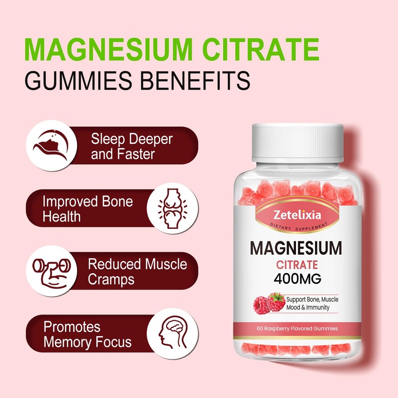 2 Pack Magnesium Citrate Gummies 400MG, High Absorption Magnesium Gummies